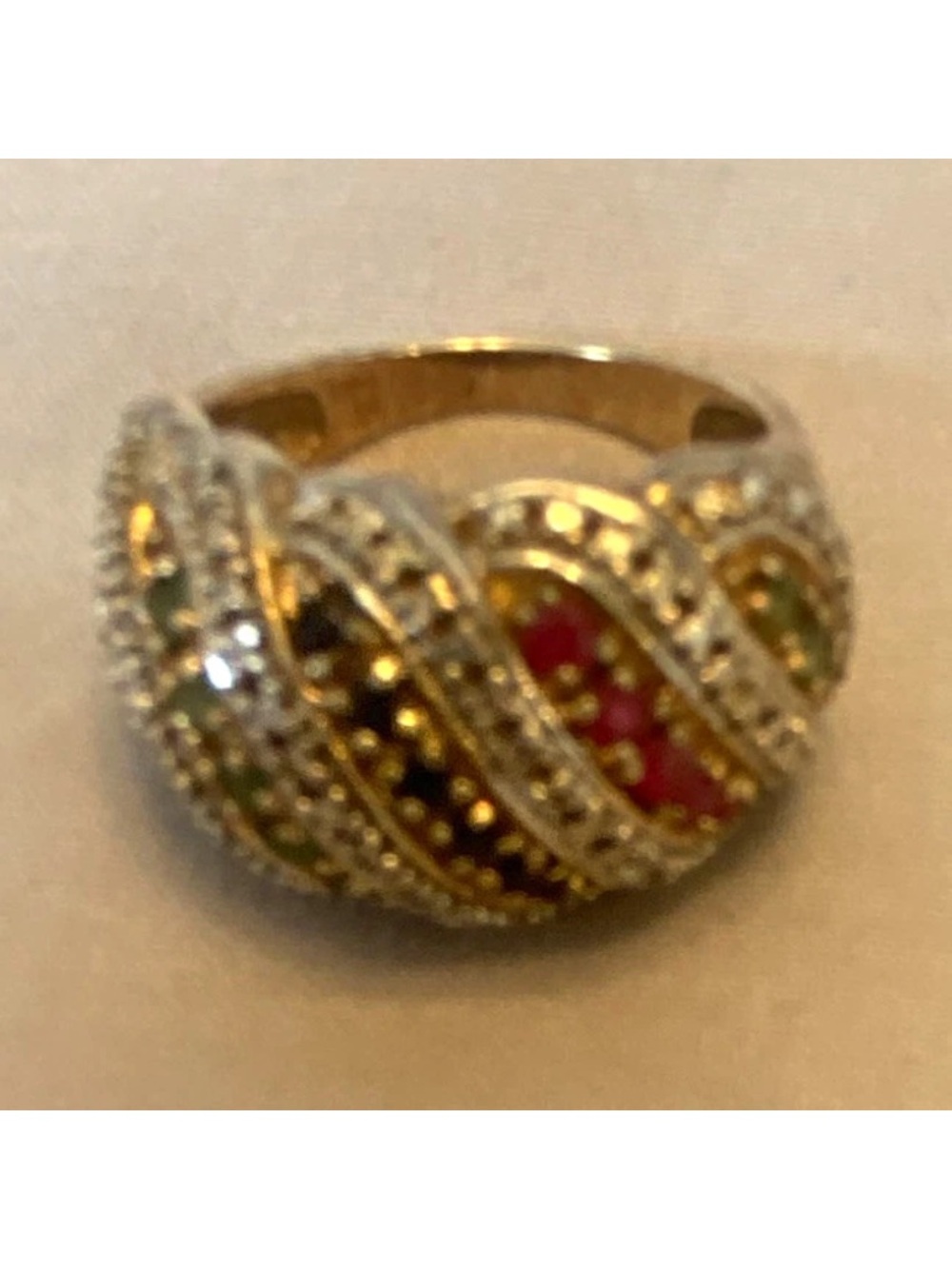 Ross-Simons Gold Plated Pave signed R  925 Multicolor Wave Dome Ring real stones